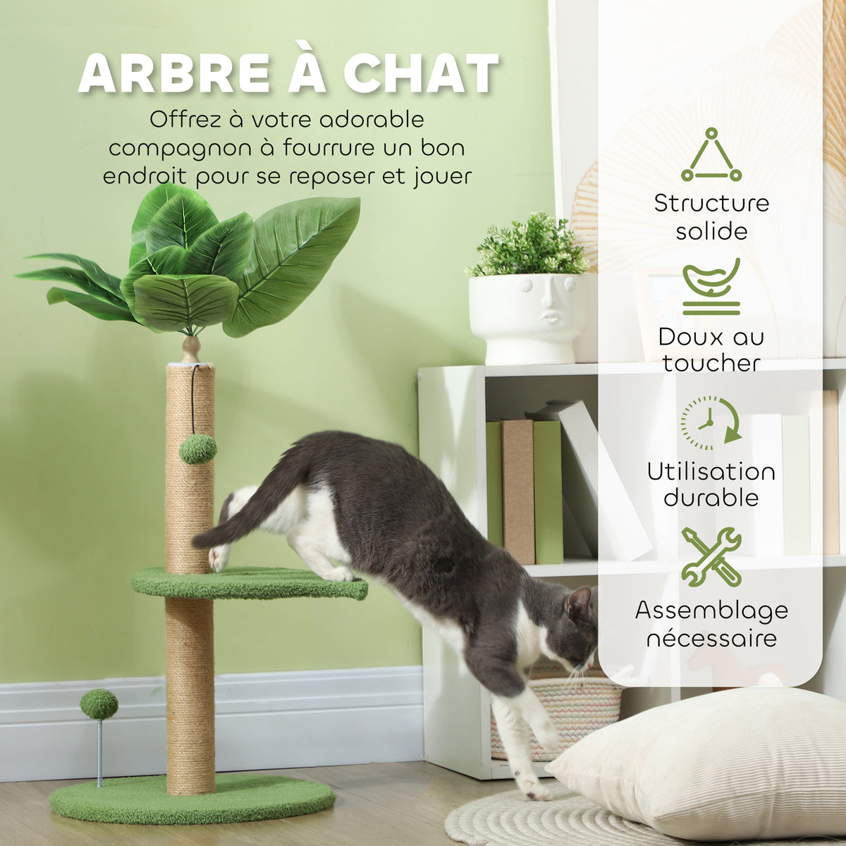 Arbre à chat arbre à grimper pour chat hauteur 83 cm avec griffoir en jute, balles jouets, plates-formes en peluche