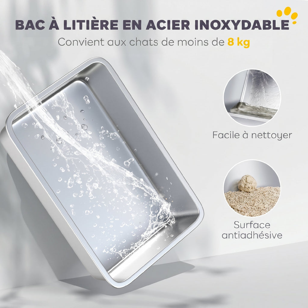 Maison de toilette fermée pour chat PawHut | Bac inox