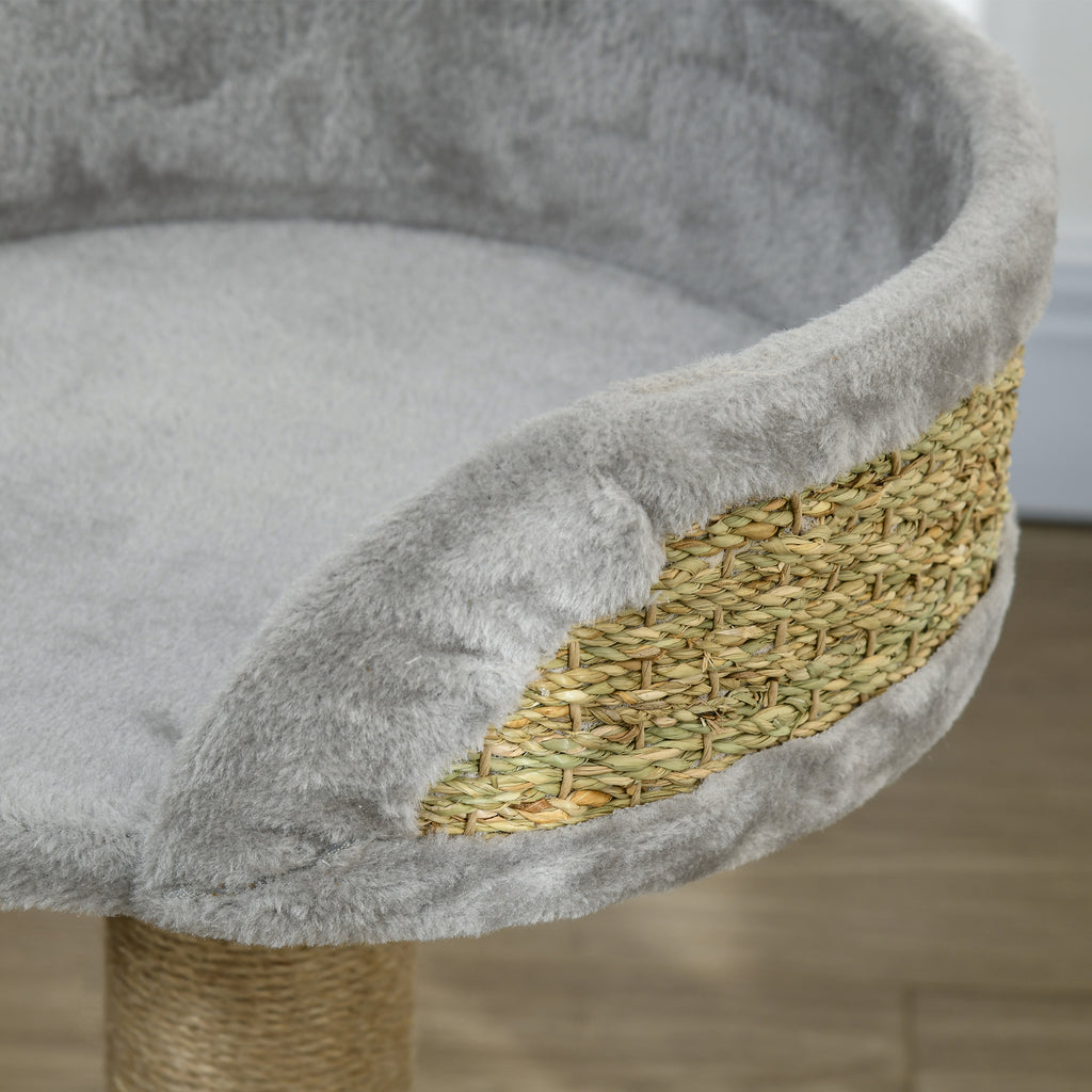 Arbre à chat arbre à grimper grattoir design jeu pompon suspendu + plateforme peluche 40 x 40 x 49 cm jute gris