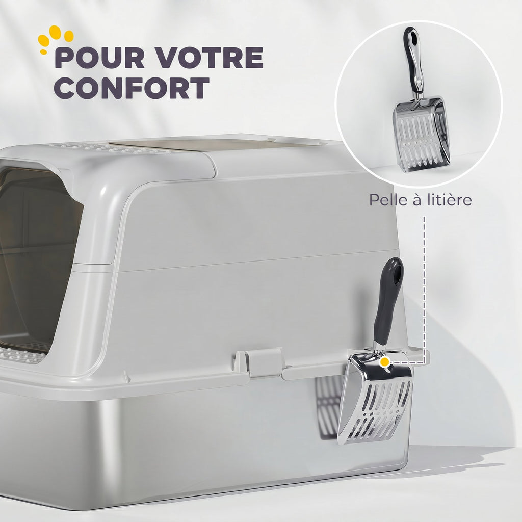 Maison de toilette fermée pour chat PawHut | Bac inox