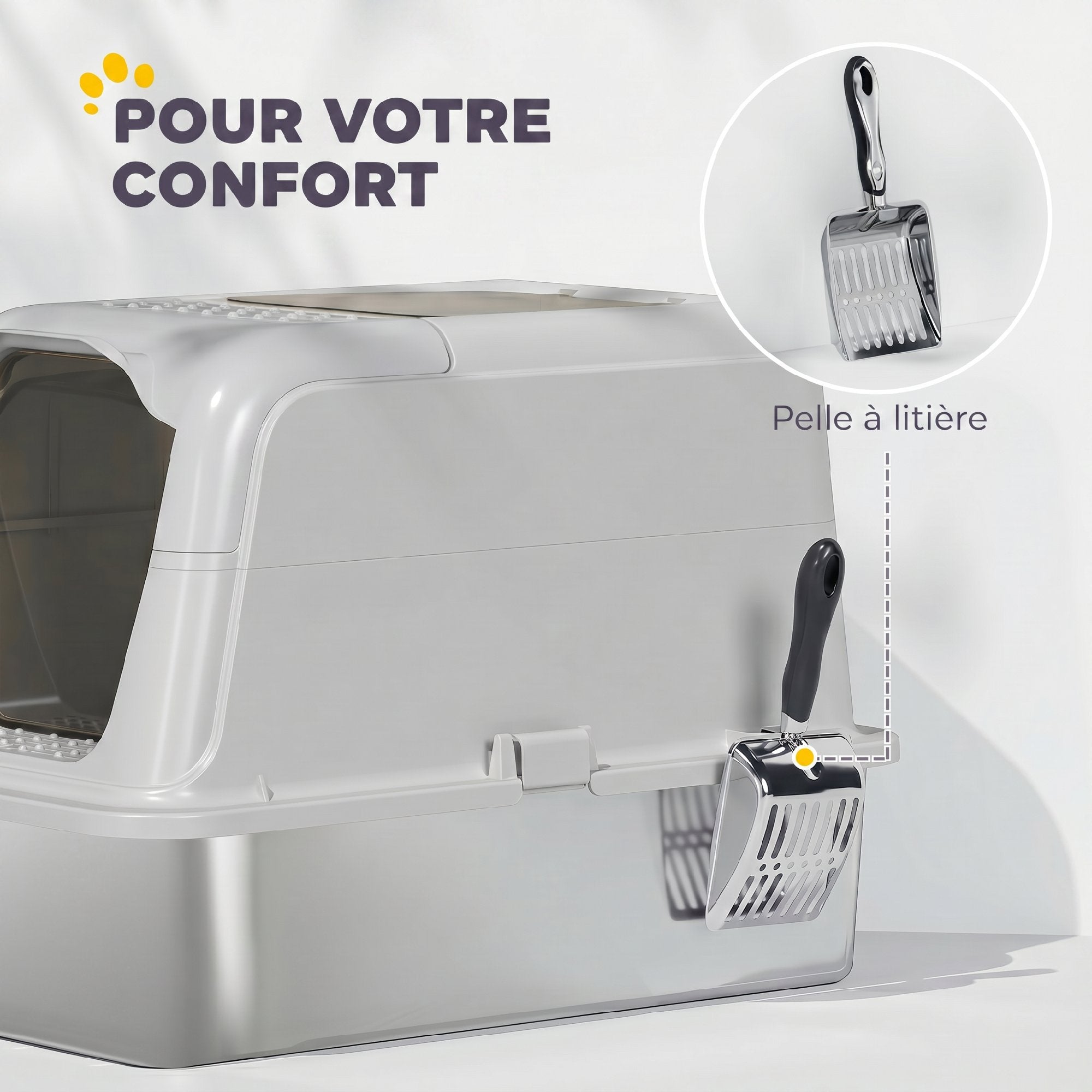 Maison de toilette fermée pour chat PawHut | Bac inox