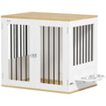 Cage pour chiens, table d'appoint, gamelles amovibles rotatives à 360° 2 portes pour chien moyenne 80x55x71,5cm blanc