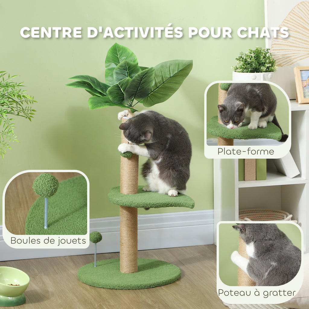 Arbre à chat arbre à grimper pour chat hauteur 83 cm avec griffoir en jute, balles jouets, plates-formes en peluche