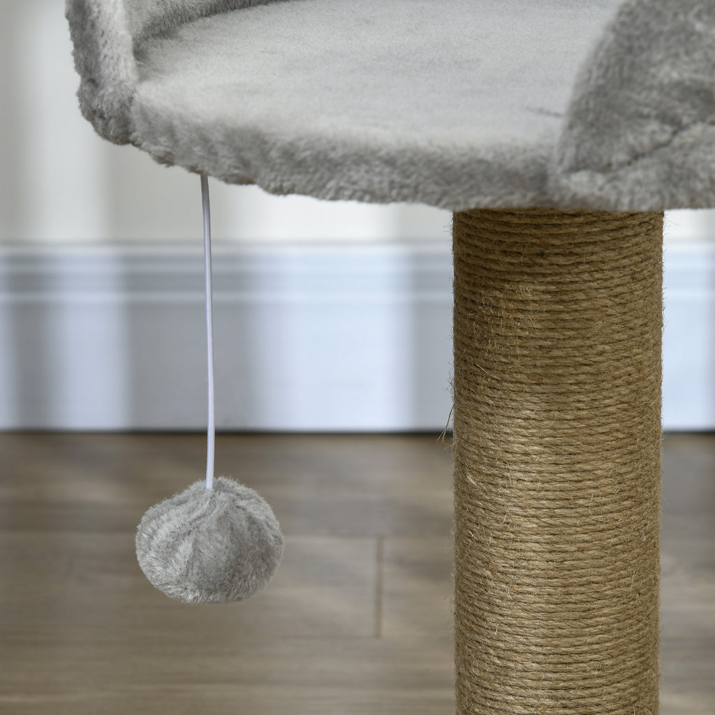 Arbre à chat arbre à grimper grattoir design jeu pompon suspendu + plateforme peluche 40 x 40 x 49 cm jute gris