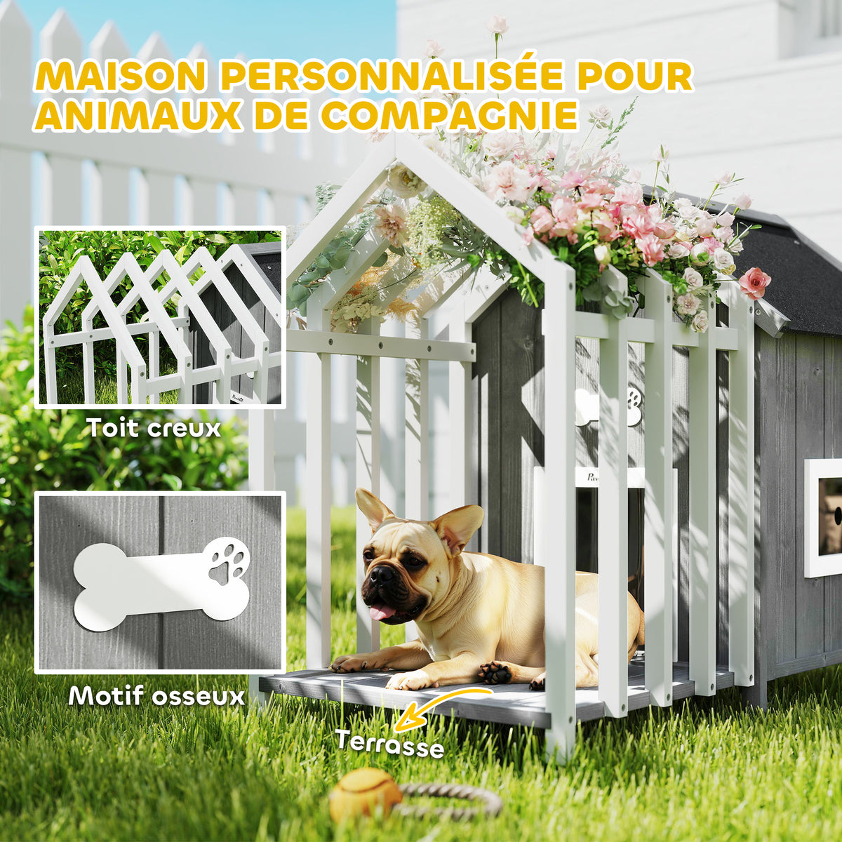 Niche pour chien en bois avec terrasse – Extérieur | ORYNVEL