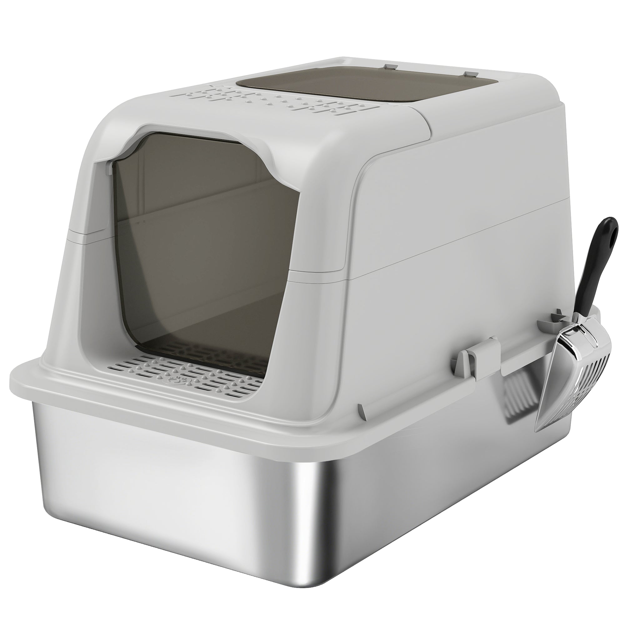 Maison de toilette fermée pour chat PawHut | Bac inox